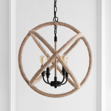 Soka 20" Adjustable Globe Metal/Rope LED Pendant - JONATHAN Y